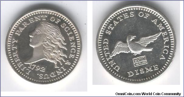 2 OZ silver round, looks like the 1792 disme design, big coin/round.