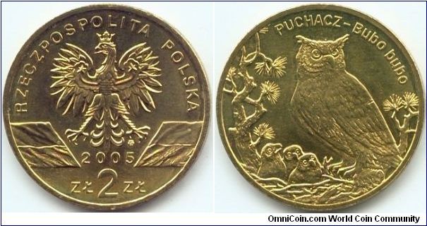 Poland, 2 zlote 2005.
Eagle Owl (Bubo Bubo).