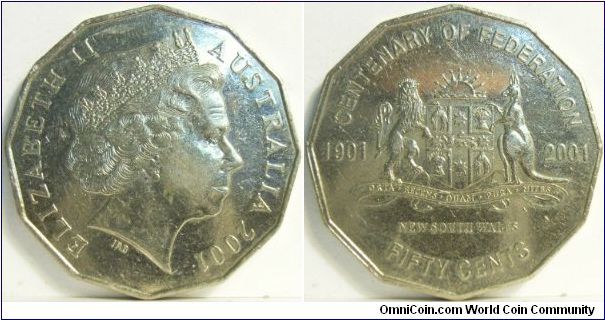 Australia 2001 Centernary of Federation Series 50 cents - New South Wales(NSW)