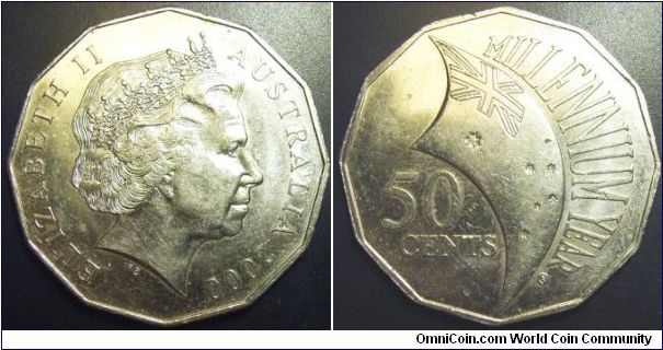 Australia 2000 50 cents. Commemorates the Millennium Year.