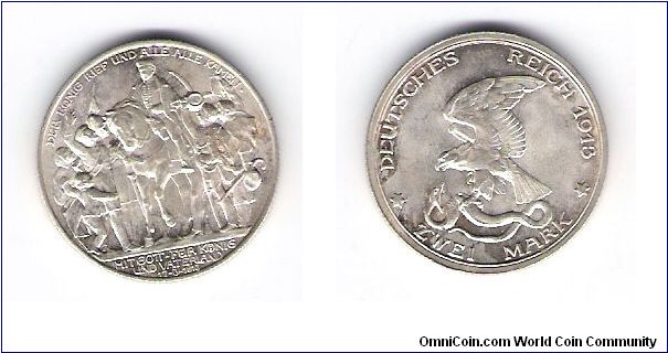 German states
(Prussia)-2 Mark
KM#532 Y#132
1.500-Minted
.3215 OZ/.900
Silver