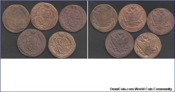 Some nice copper 5 Kopecs from Anninsk Mint for period  1789 - 1795