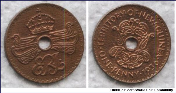 New Guinea, 1 penny, 1936, bronze