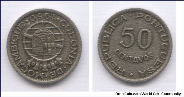 Mozambique, 50 centavos, 1950, nickel-bronze