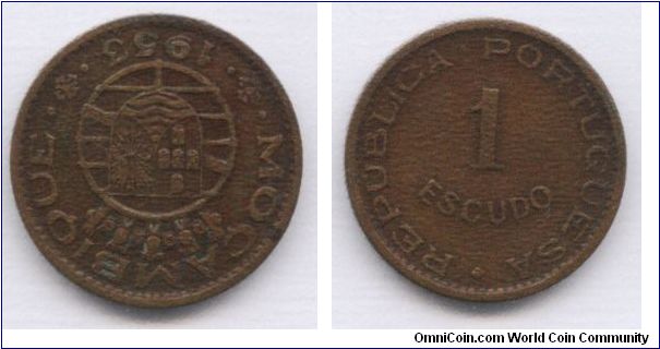 Mozambique, 1 escudo, 1953, bronze