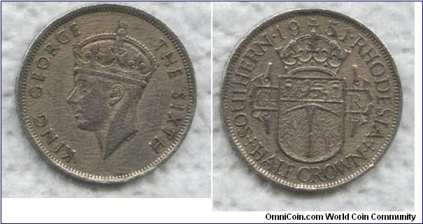 Southern Rhodesia, 1/2 crown, 1951, copper-nickel