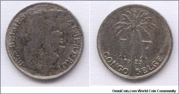 Belgian Congo, 1 franc, 1925