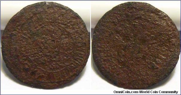 Russia 1703 (?) polushka. Wierd impression of the obverse for some reason... as well as heavily corroded.