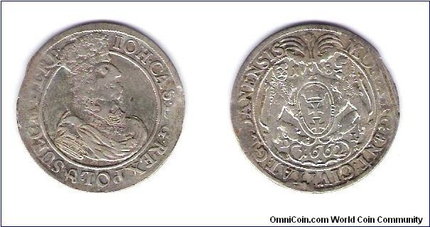 Km#54 from The free city of Danzig(Poland)
1/4 Thaler or   10 Grozy the 'ort'
King Johann Casmir