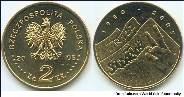 Poland, 2 zlote 2005.
25th Anniversary of Forming the Solidarity Trade Union.