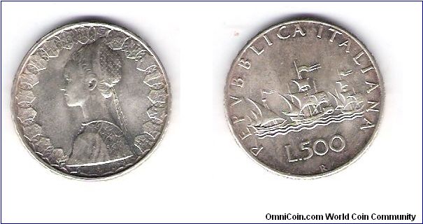 1966(R) KM#98
500 Lira
13,120,000-minted
.2953 OZ/.8350 Silver