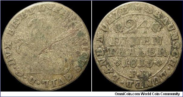 1/24 Taler, Brunswick - Wolfenbuttel.

The obverse is barely recognizable.                                                                                                                                                                                                                                                                                                                                                                                                                                        