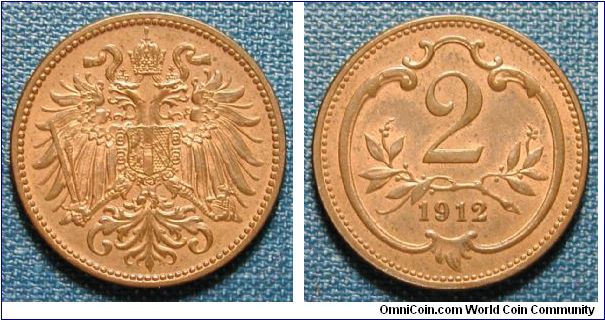 1912 Austria 2 Heller