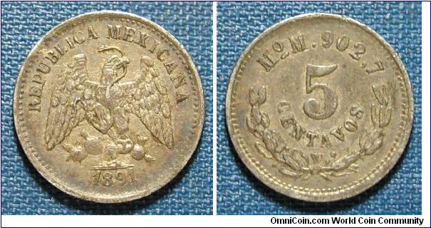 1891 Mexico 5 Centavos