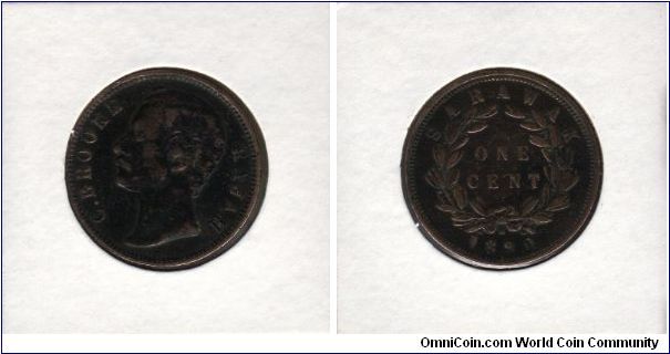 One Cent. Used in Sarawak during the 100 years White Rajah's Era. Potrait of Charles Brooke, the 2nd Rajah of Sarawak.