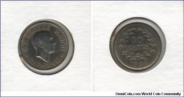 10 Cents. Used in Sarawak during the 100 years White Rajah's Era. Potrait of Charles Vernier Brooke, the 3rd Rajah of Sarawak.