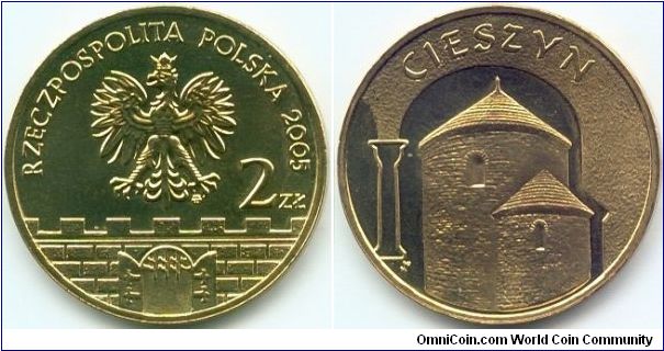 Poland, 2 zlote 2005.
Historical Cities in Poland - Cieszyn.