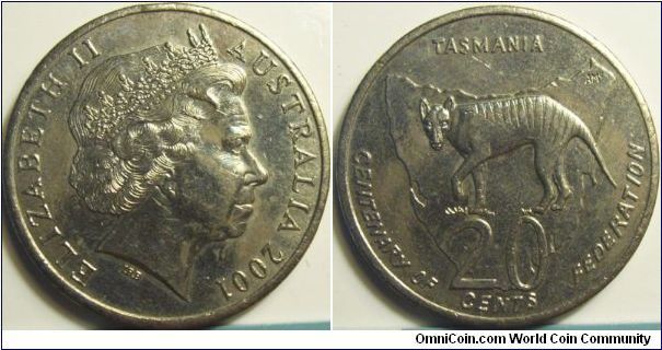 Australia 2001 20 cents. Commemorating the Centerary of Federation, Tasmania.