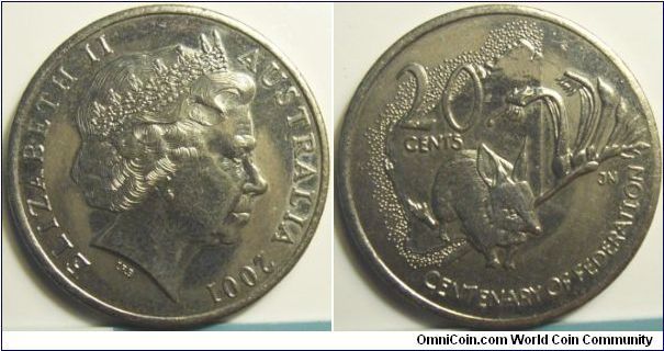 Australia 2001 20 cents. Commemorating the Centerary of Federation, Western Australia.