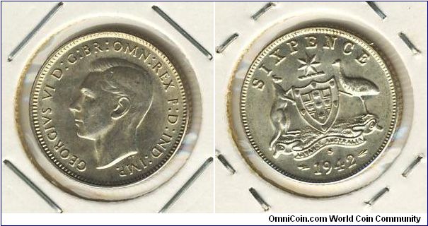 Australia 6 pence 1942-S