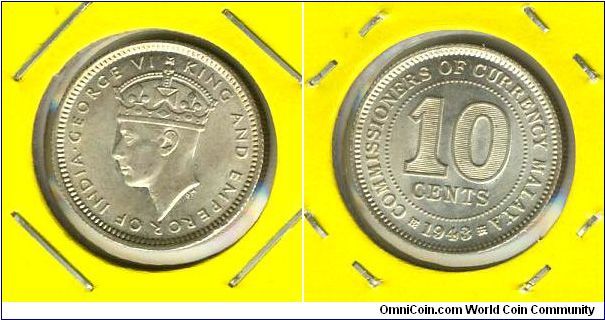 Malaya 10 cents 1943