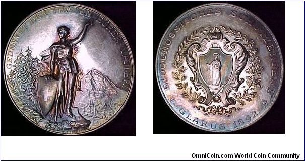 My favourite shooting medal, this one by Huguenin minted in silver for the federal shooting festival at Glarus in 1892.