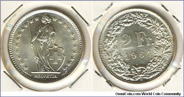 Switzerland 2 francs 1964