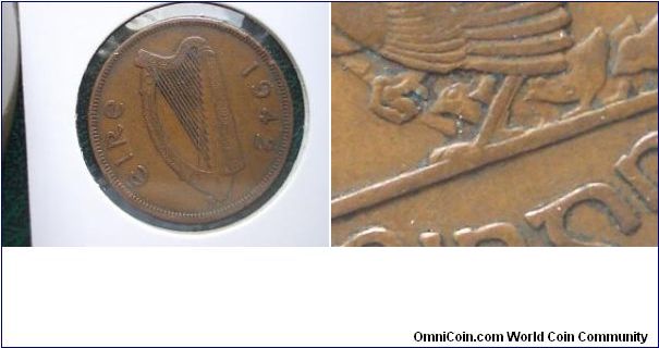 1942 penny ireland maybe extra metal on one of the leg of hen