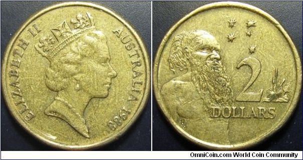 Australia 1988 2 dollars. First 2 dollar coin released in Australia.