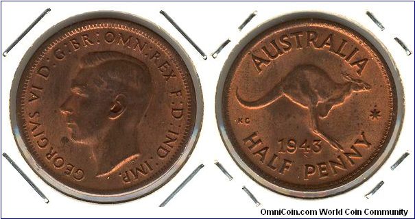 Australia 1/2 penny 1943