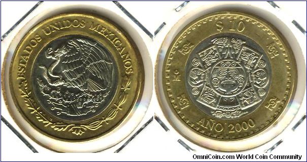 Mexico 10 pesos 2000 - Year 2000