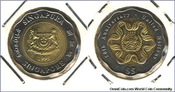 Singapore 5 dollars 1995 - UN 50th Anniv.
