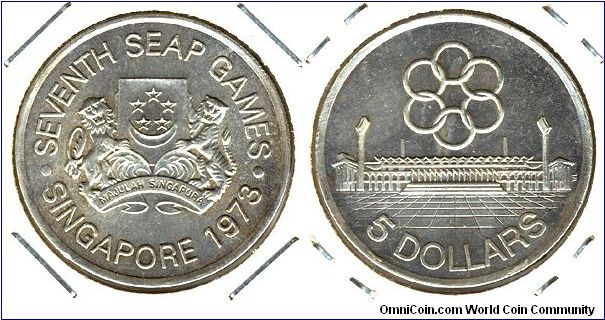 Singapore 5 dollars 1973 - 7th SEAP Games