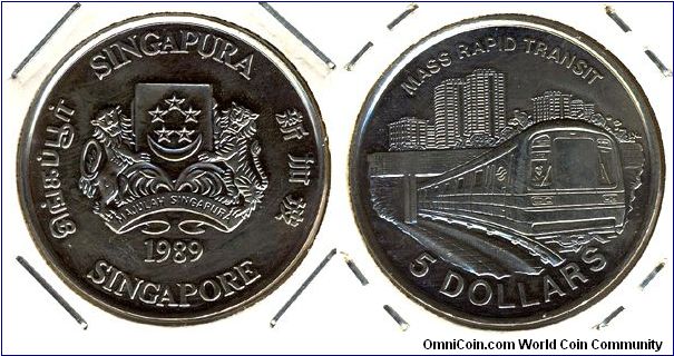 Singapore 5 dollars 1989 - Mass Rapid Transit(MRT) service