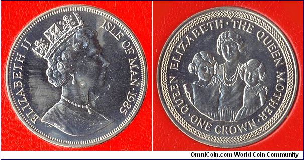 Isle of Man 1 crown 1985 - Queen Mother with Princesses Elizabeth and Margaret