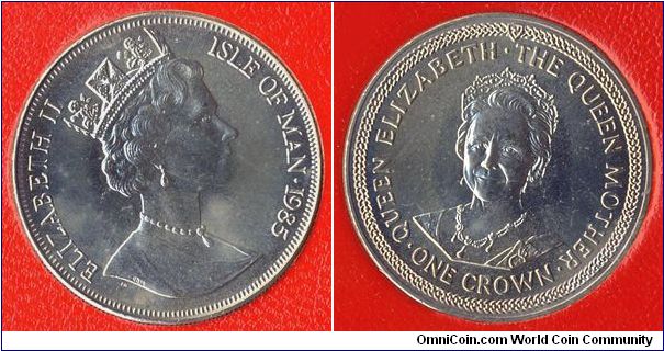 Isle of Man 1 crown 1985 - Queen Mother at 85