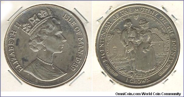 Isle of Man 1 crown 1989 - Mutiny on the Bounty 200th Anniv., Marriage of William Bligh and Elizabeth Betham