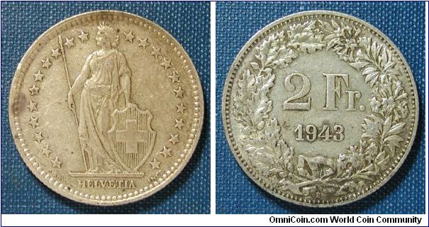 1943 Switzerland 2 Francs