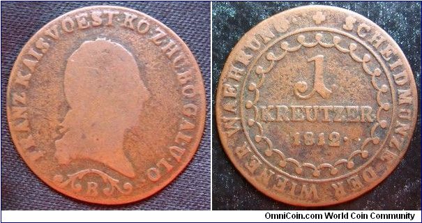 1 kreuzer B
Diameter: 25 mm,
Copper
Mintage 92.163.000 coins.
Franz I of Austria
(former Francis II Holy Roman Emperor)