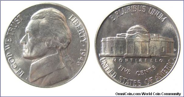 1946-D Jefferson nickel five cents