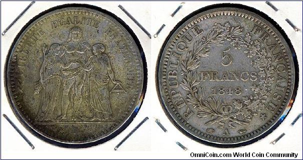 France 5 francs 1848-A - Second Republic, Paris mint