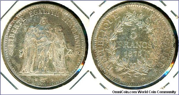 France 5 francs 1875-K - Third Republic, Bordeaux mint