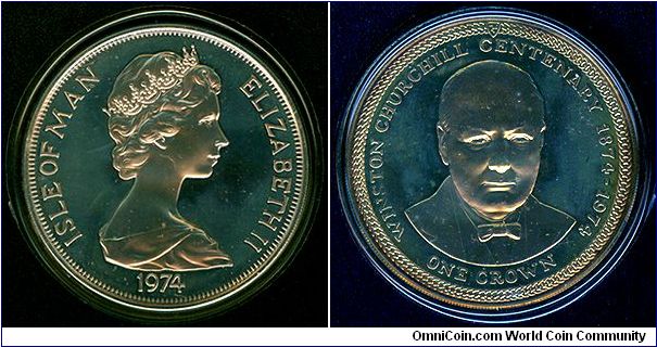 Isle of Man 1 crown 1974 - Winston Churchill Centenary of Birth, Proof-like diamond finish