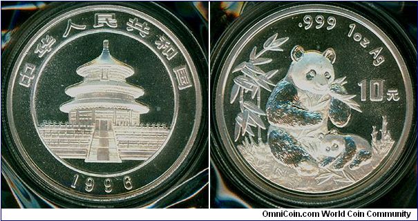 China 10 yuan 1996 - Silver Panda, 1oz silver bullion, P/L