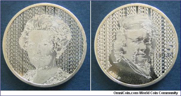 5 euro, 0.925 Silver, commemorates 400 year celebration of Rembrandt van Rijn birthday