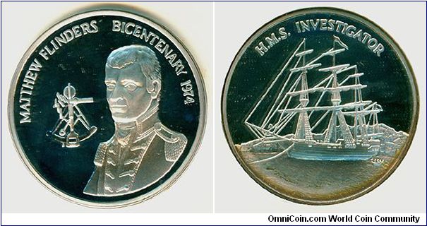 Matthew Flinders Bicentenary of Birth - Silver proof medallion, Stokes