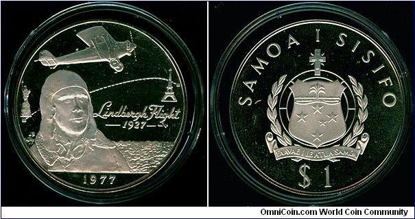 Samoa 1 tala 1977 - Charles Lindbergh Flight 50th Anniv., Silver proof