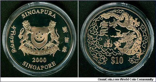 Singapore 10 dollars 2000 - Lunar Series: Dragon Year, Proof-like
