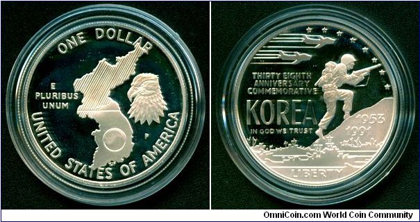 USA 1 dollar 1991-P - Korean War 38th Anniv., Proof issue