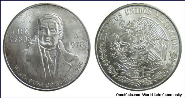 Mexico, 1978, 100 Pesos .720 silver, .643 oz
KM #483.2